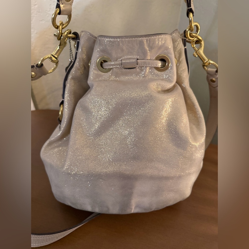 Coach Metallic Beige Poppy Shoulder Bag with Gold Hardware - Picture 6 of 16